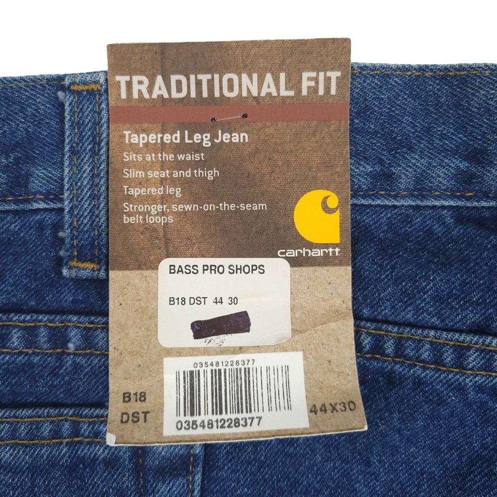 Carhartt Jeans NEW Men 44x30 Traditional Fit Tapered Leg Dark Wash Denim Work - Picture 5 of 12
